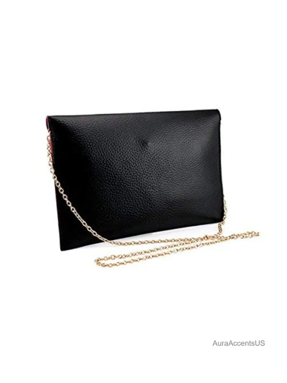 Faux Leather Envelope Clutch Crossbody Bag with Chain Strap